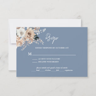 Dusty Blue Boho Floral Wedding Carte RSVP