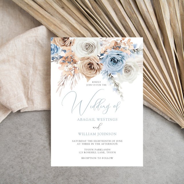 Dusty Blue Boho Floral Wedding Einladung (Von Creator hochgeladen)
