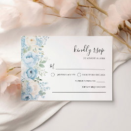 Dusty Blue Boho Floral Wedding RSVP Karte