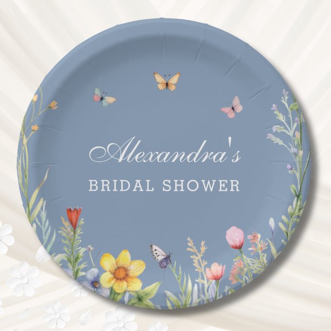 Dusty Blue Boho Floral Wildblume Brautparty Pappteller (Von Creator hochgeladen)