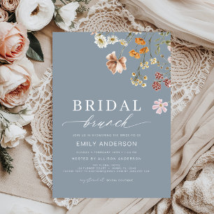Dusty Blue Boho Floral Wildblume Bridal Brunch Einladung