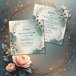 Dusty Blue Boho foliage wreath all in one wedding Einladung