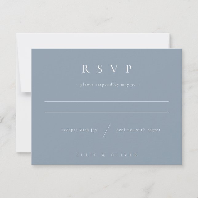 Dusty Blue Boho Foto Wedding Modern RSVP Karte (Vorderseite)