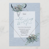 Dusty Blue Boho Kuh Skull Floral Wasserfarbe