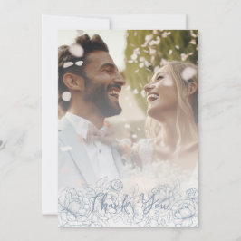 Dusty Blue Boho Moderne Blumenwelt Elegantes Foto Dankeskarte