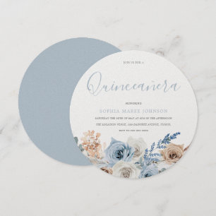 Dusty Blue Boho Pear Shimmer Quinceanera Party Einladung
