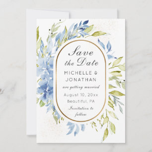 Dusty Blue Boho Rose Greenerity Gold Frame Save The Date