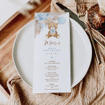 Dusty Blue Boho Teddy Bear Balloon Menu Card Einladung<br><div class="desc">Diese wunderschönen Menükarten fügen Ihrem besondere Anlass eine perfekte Touch hinzu. Die Farben Blau, Braun und Beige machen dieses Design zu einem idealen Ort für eine Babydusche. Personalisieren Sie jede Karte mit Ihren Daten, und wenn Sie gewollt haben, um den Stil und die Platzierung des Textes weiter zu ordnen, drücken...</div>