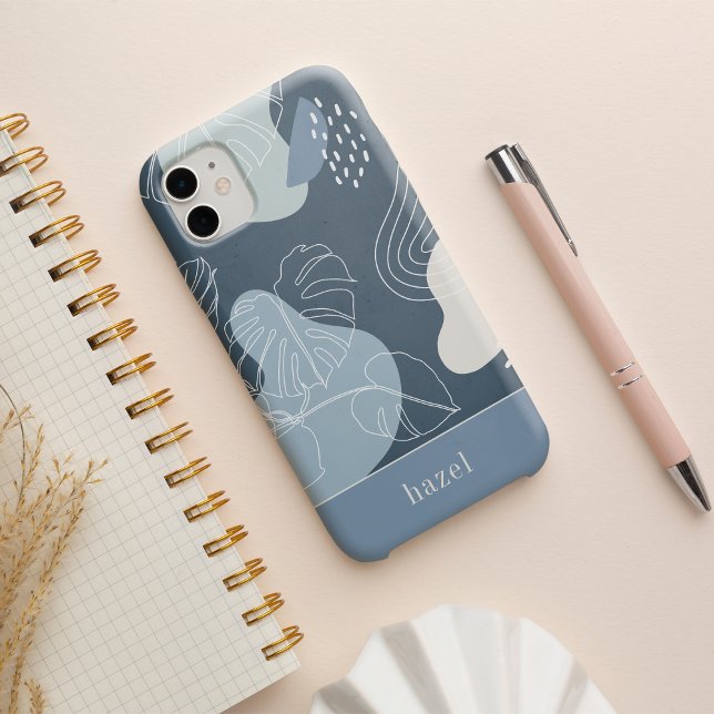 Dusty Blue Boho Tropical Monstera Leaf iPhone Hülle (Von Creator hochgeladen)