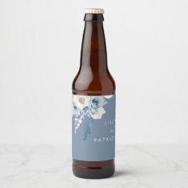Dusty Blue Boho Watercolor Floral Wedding Bierflaschenetikett