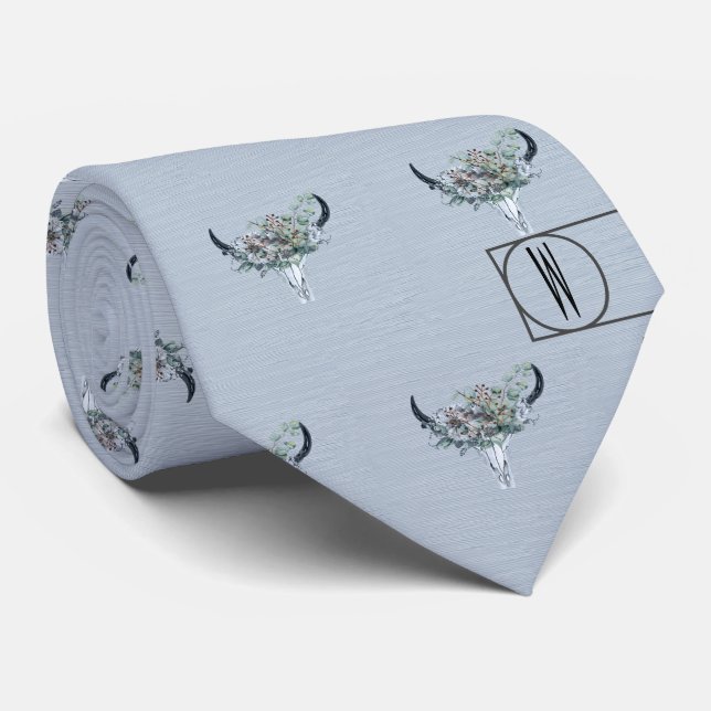 Dusty Blue Boho Western Rustic Wedding Groomsman Krawatte (Gerollt)