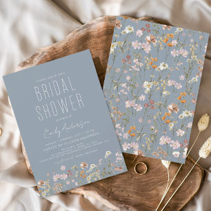 Dusty Blue Boho Wildblume Brautparty Elegant Einladung