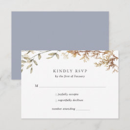 Dusty Blue Boho Wildblume Foliage Wedding RSVP Karte
