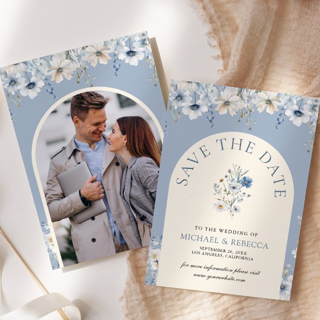 Dusty Blue Boho Wildblume Wedding Foto Save The Date (Von Creator hochgeladen)