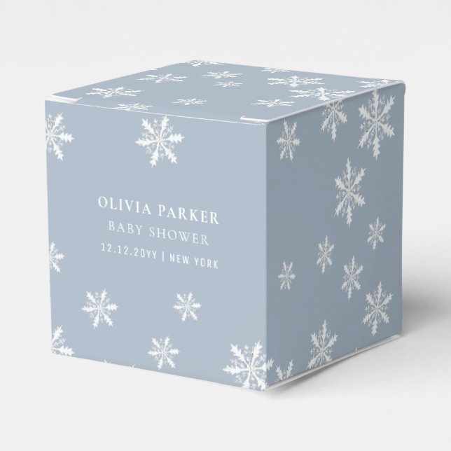 Dusty Blue Boho Winter Snowflake Babydusche Geschenkschachtel (Vorderseite)