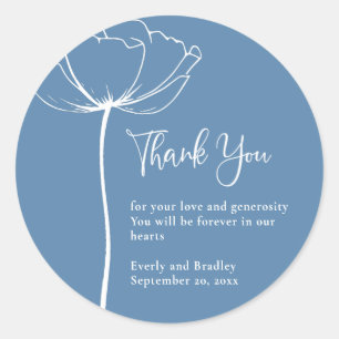 Dusty Blue Bold Elegant Floral Wedding Vielen Dank Runder Aufkleber