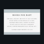 Dusty Blue Book Request Boy Baby Shower Begleitkarte<br><div class="desc">Bringen Sie diese leistungsstarken Gehäusekarten mit Ihrer Babydusche-Einladung ein, um Bücher anstelle einer Karte zu verlangen. Das Design ist oben und unten mit staubigen blauen Streifen, die die Nachricht umrahmen. Entworfen, um unsere Watercolor Clouds Baby Dusche Kollektion zu passen. Personalisieren Sie von oben nach unten, beginnend mit dem Titel, dann...</div>