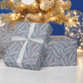 Dusty Blue Botanic Christmas Pine Tree Leaf Geschenkpapier