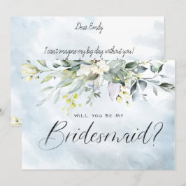 Dusty Blue Botanic Watercolor Script Bridesmaid Einladung