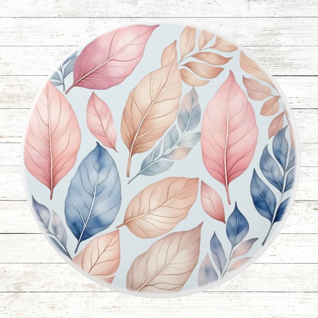 Dusty Blue Botanical Boho Autumn Leaves Muster Keramikknauf (Von Creator hochgeladen)