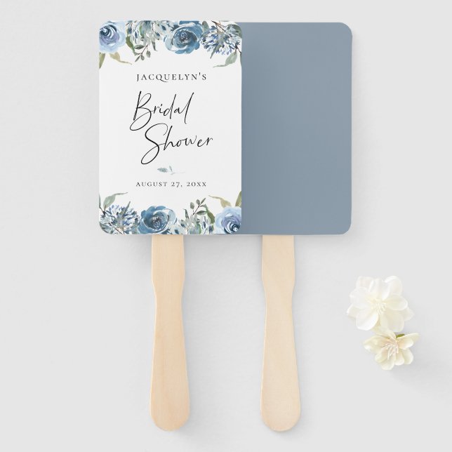 Dusty Blue Botanical Brautparty Fächer (Vorne und Hinten)
