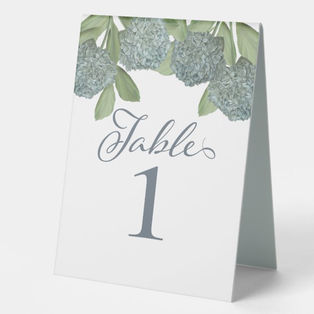Dusty Blue Botanical Calligraphy Eleganter Empfang Tischaufsteller (Vorderseite)