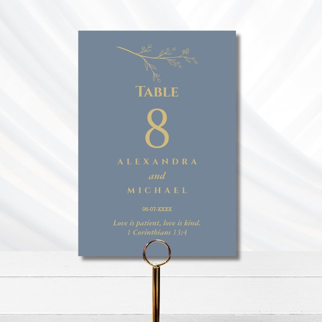 Dusty Blue Botanical Christian Wedding    Table Nu Tischnummer (Von Creator hochgeladen)