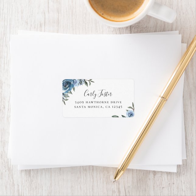 Dusty Blue Botanical Floral Address Label Adressaufkleber (Insitu)