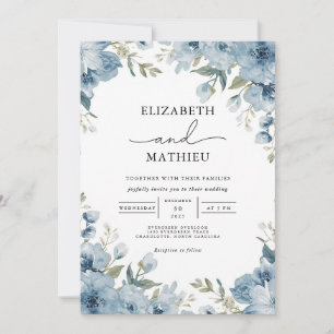 Dusty Blue Botanical Floral Garden Wedding Einladung