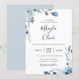 Dusty Blue Botanical Floral Wedding Einladung