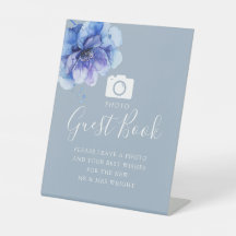 Dusty Blue Botanical Foto Guest Book Wedding
