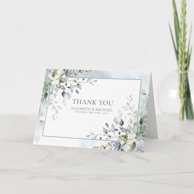 Dusty Blue Botanical Greenerity Watercolor Vielen  Karte (Vorderseite)