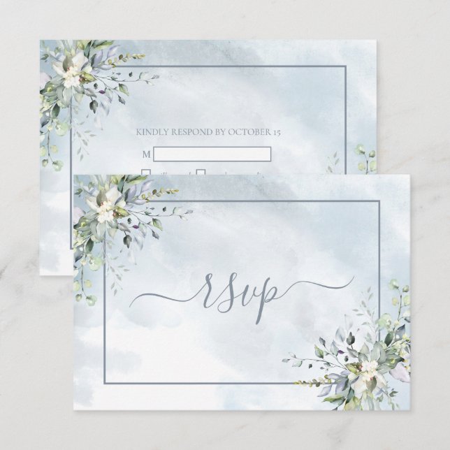 Dusty Blue Botanical Greenery UAWG RSVP Karte (Vorne/Hinten)