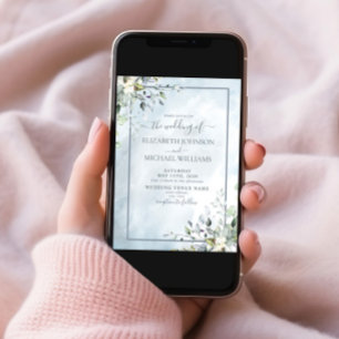 Dusty Blue Botanical Greenery Wasserfarbskript Einladung