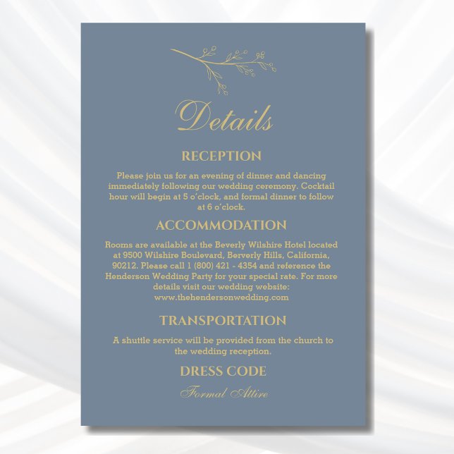 Dusty Blue Botanical Minimalistisch Wedding Detail Begleitkarte (Von Creator hochgeladen)