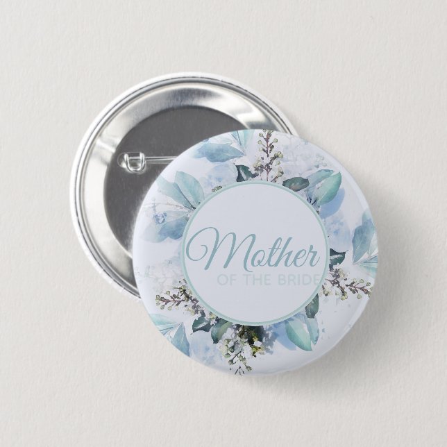 Dusty Blue Botanical Mother of Bride Button (Vorne & Hinten)