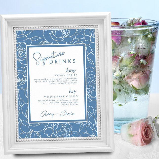 Dusty Blue Botanical Signature Drink Wedding Sign Poster (Von Creator hochgeladen)
