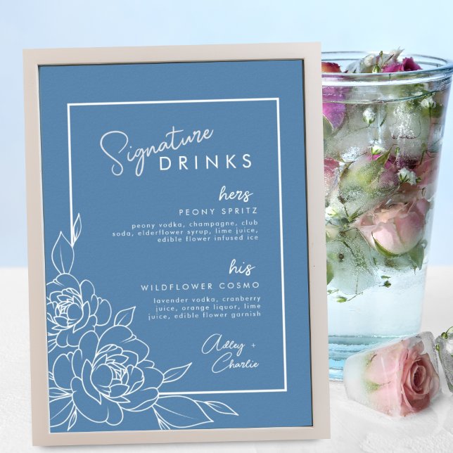Dusty Blue Botanical Signature Drink Wedding Sign Poster (Von Creator hochgeladen)