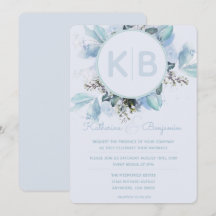 Dusty Blue Botanical Watercolor Mit Monogramm