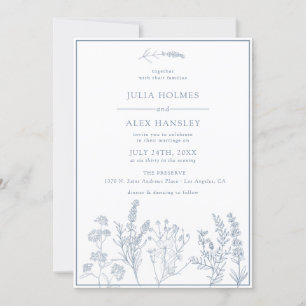 Dusty Blue Botanical Wedding Einladung