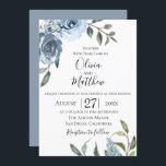 Dusty Blue Botanical Wedding Einladung<br><div class="desc">Aquarellgarten Blume in schick und trendig staubblau mit weichen grünen botanischen Zweigen,  Hochzeitseinladung. Die Rückseite der Karte zeichnet sich durch eine solide Koordination der staubblauen Farbe aus. Anpassen von Text,  Schriftart,  Farbe und Größe.</div>