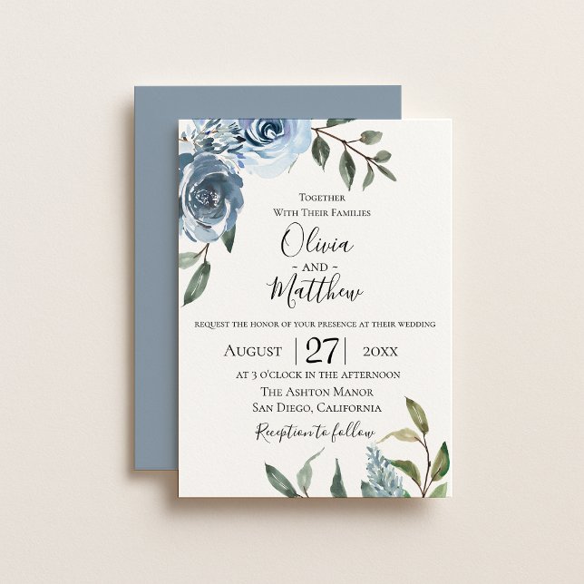 Dusty Blue Botanical Wedding Einladung (Von Creator hochgeladen)