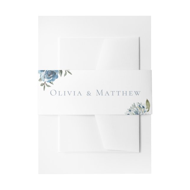 Dusty Blue Botanical Wedding Einladungsbanderole (Vorderseite Beispiel)