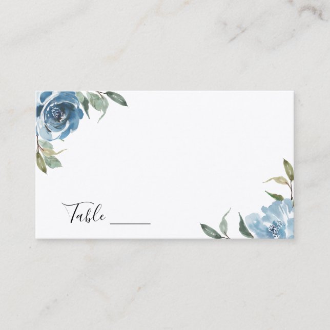 Dusty Blue Botanical Wedding Platzkarte (Vorderseite)