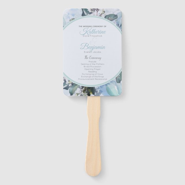 Dusty Blue Botanical Wedding Program Fächer (Vorderseite)