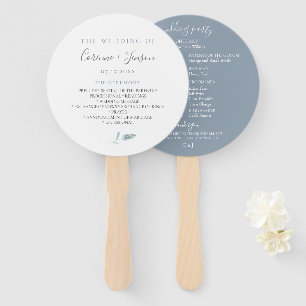Dusty Blue Botanical Wedding Program Hand Fans Fächer
