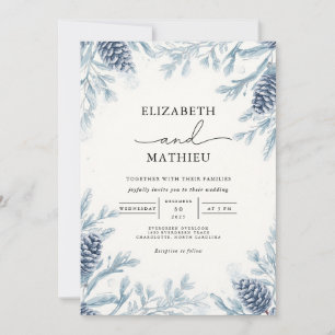 Dusty Blue Botanical Winter Wedding Einladung
