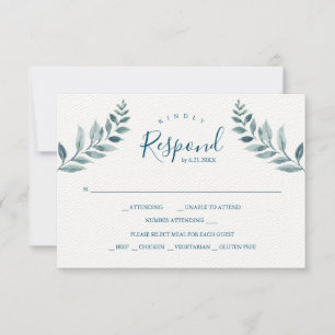 Dusty Blue Botanicals Wedding RSVP Karte
