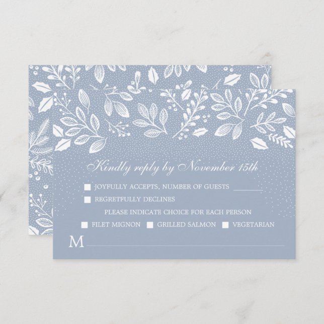 Dusty Blue Botanicals Wedding RSVP Karte (Vorne/Hinten)