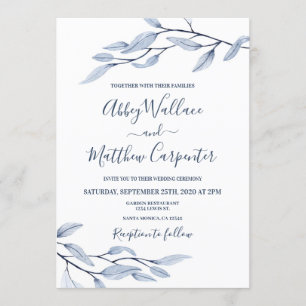 Dusty-Blue-Botanische Hochzeit Einladung